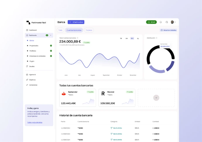 Dashboard de la app de Patrimonio fácil